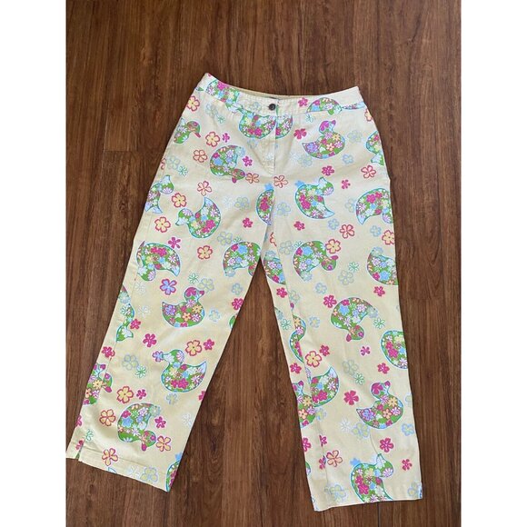 Duck Head Women Size 8 Cropped Capri Pants Jeans Floral Duck‎ Print Vintage 80s - Picture 1 of 16
